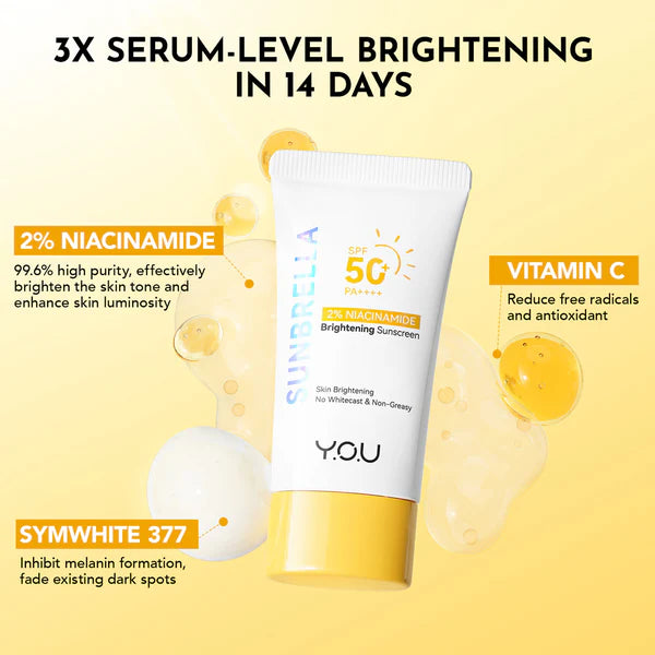 Y.O.U SUNBRELLA 2% Niacinamide Brightening Sunscreen SPF50+ PA++++ - 30ML