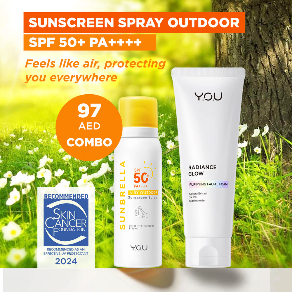 Y.O.U SUNBRELLA AIRY OUTDOOR SUNSCREEN SPRAY SPF 50+ PA++++ COMBO WITH RADIANCE GLOW